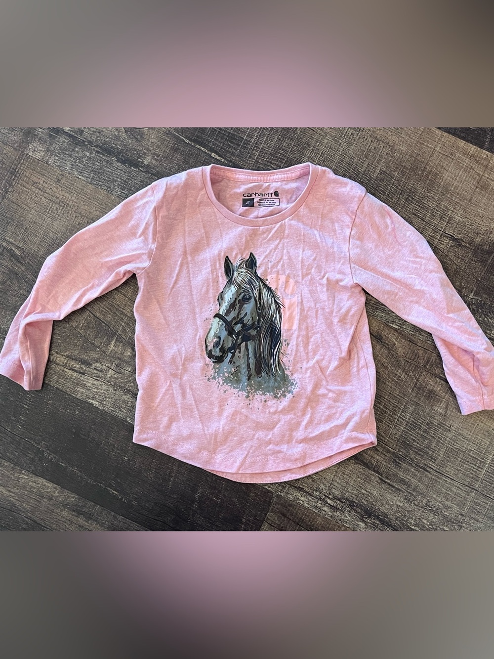 Carhartt Pink Long Sleeve Tee with Horse Graphic - 100% Cotton